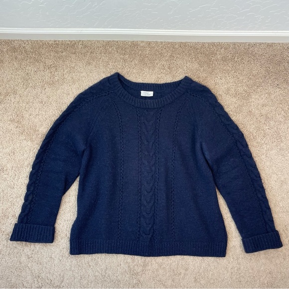 Pure New Wool Thick Chunky Cable Knit Navy Blue Fisherman’s Pullover Sweater - Picture 16 of 16